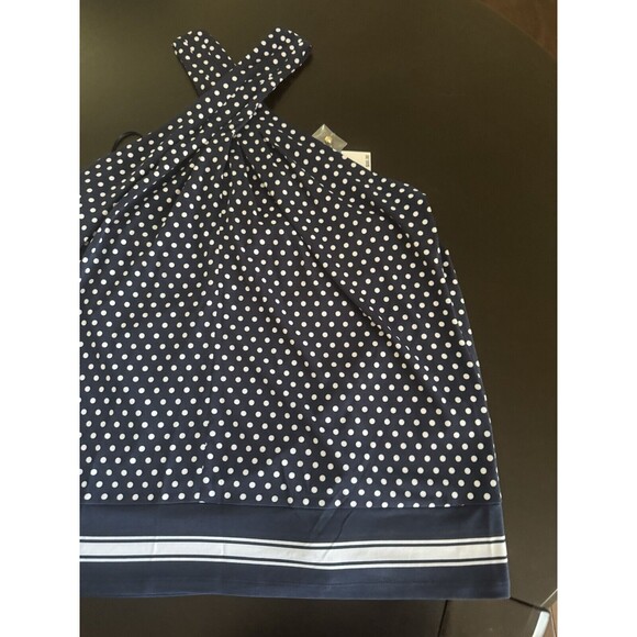 MICHAEL Michael Kors Women's Dot Border Twist Halter Tank Top Midnight Blue XL - Picture 10 of 13